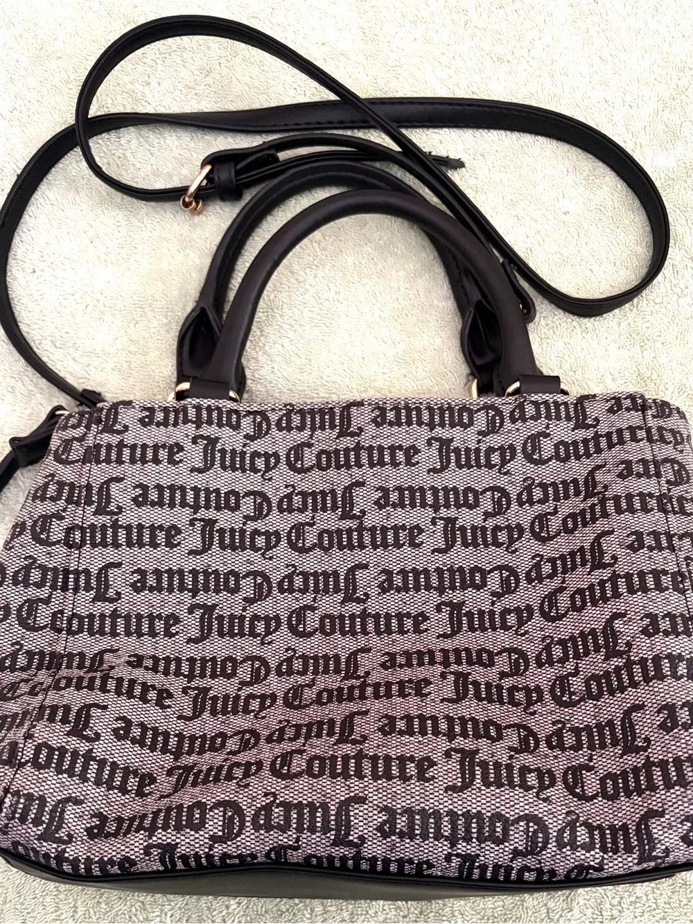 Juicy Couture Black and Beige Logo Shoulder Bag with Gold Heart Detail